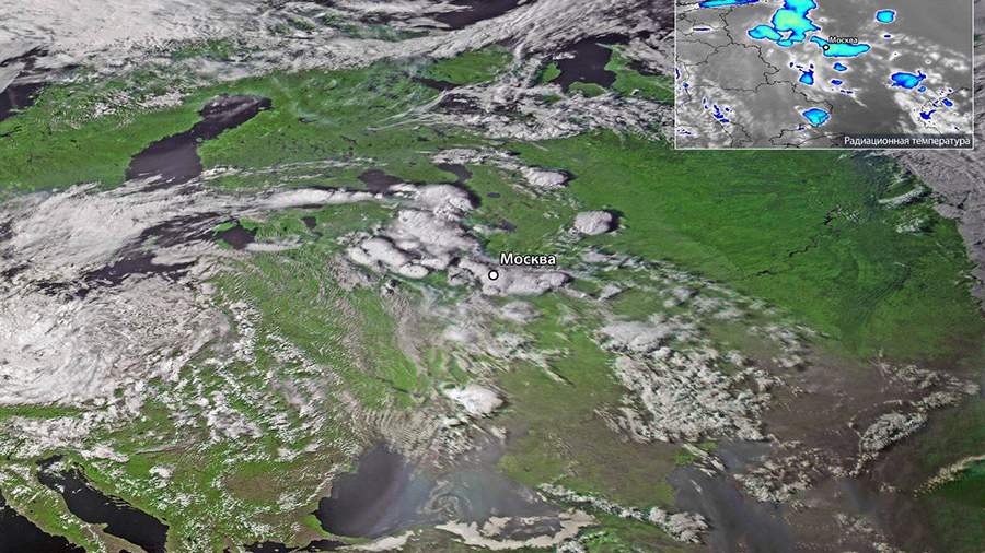 Preview Роскосмос показал спутниковые снимки циклона, принесшего в Москву дождь и град