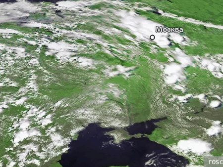 «Роскосмос» показал спутниковые снимки циклона, вызвавшего ливень в Москве
